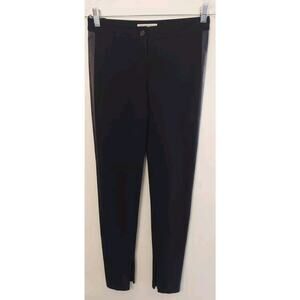 Burberry Women's Long Straight Leg Pants Leather Trim Black 8